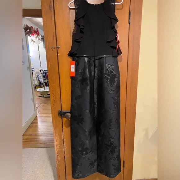 Brand New,RARE,Monique Lhuillier Black Floral Formal Long Dress,Size 12 - Picture 7 of 7